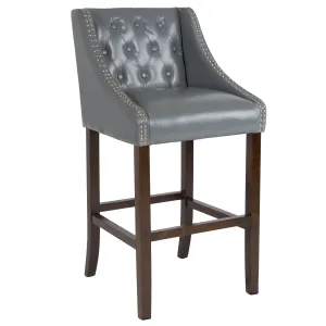 30" Gray Leather/Wood Stool CH-182020-T-30-LTGY-GG