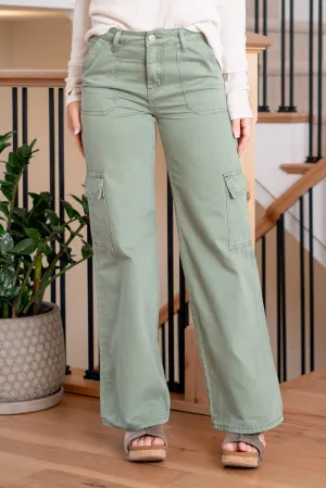 Army Green High Rise Utility Wide Leg