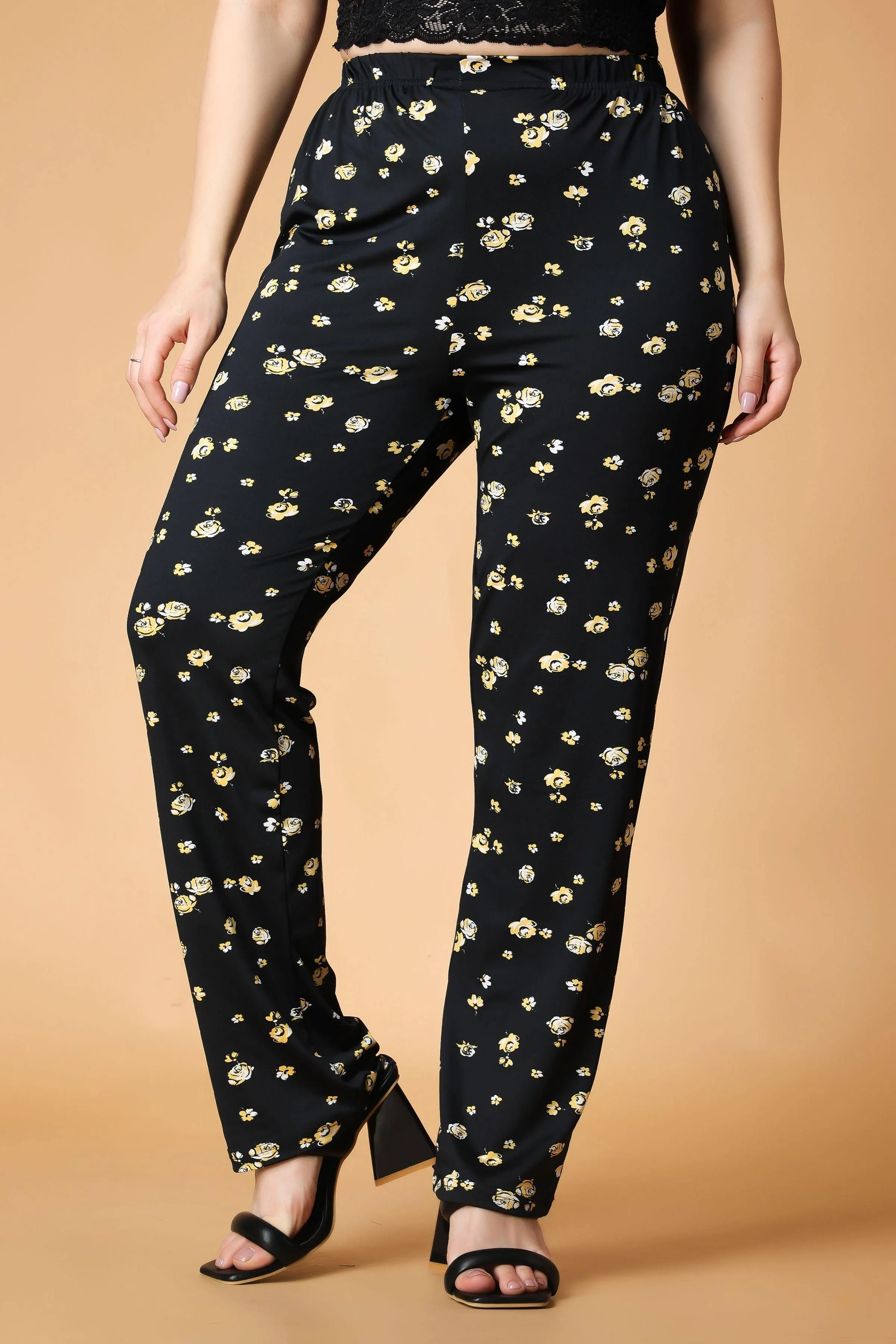 Black & Yellow Floral Printed Pyjamas