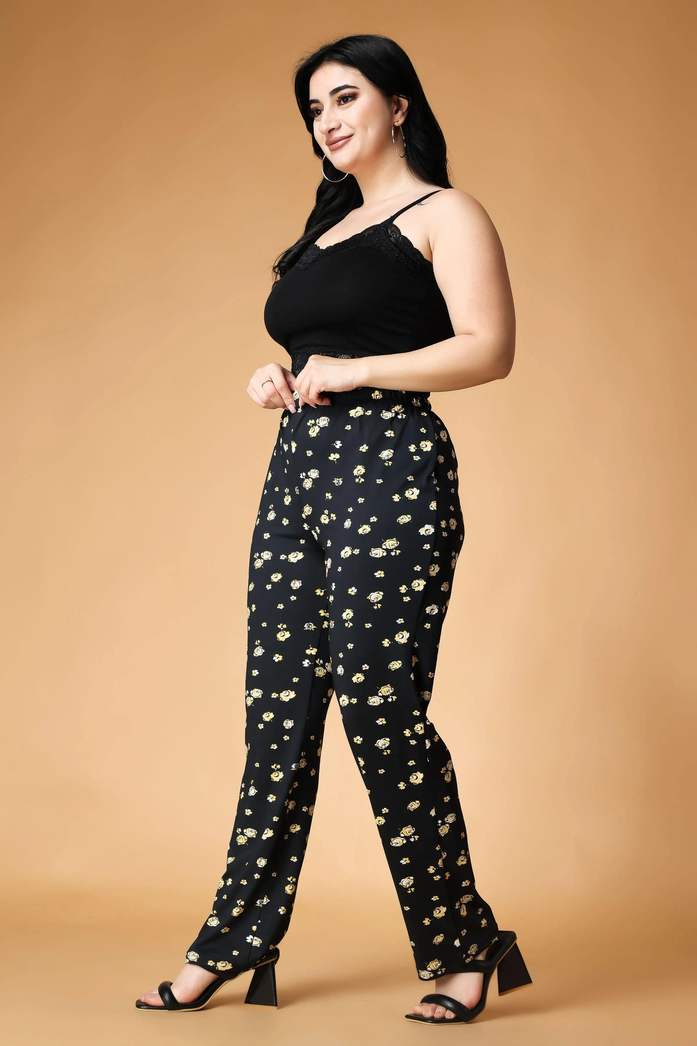 Black & Yellow Floral Printed Pyjamas