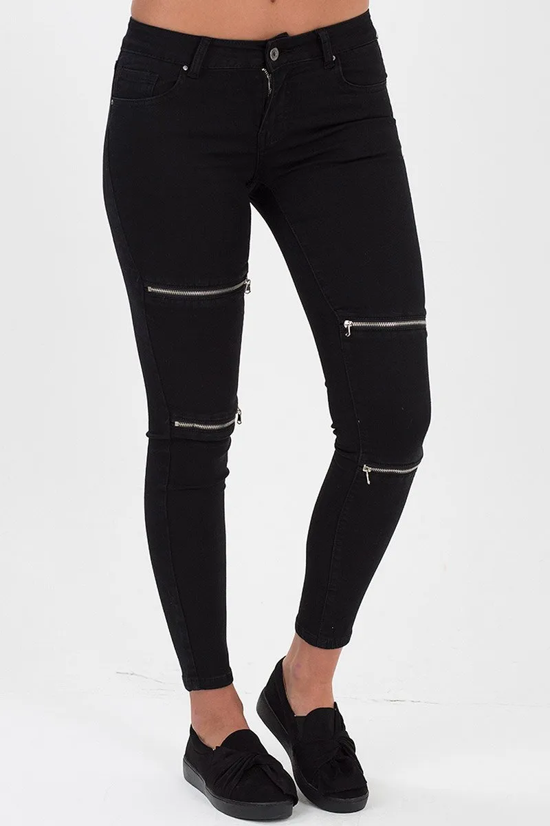 Black Zip Detail Jeans - Polly