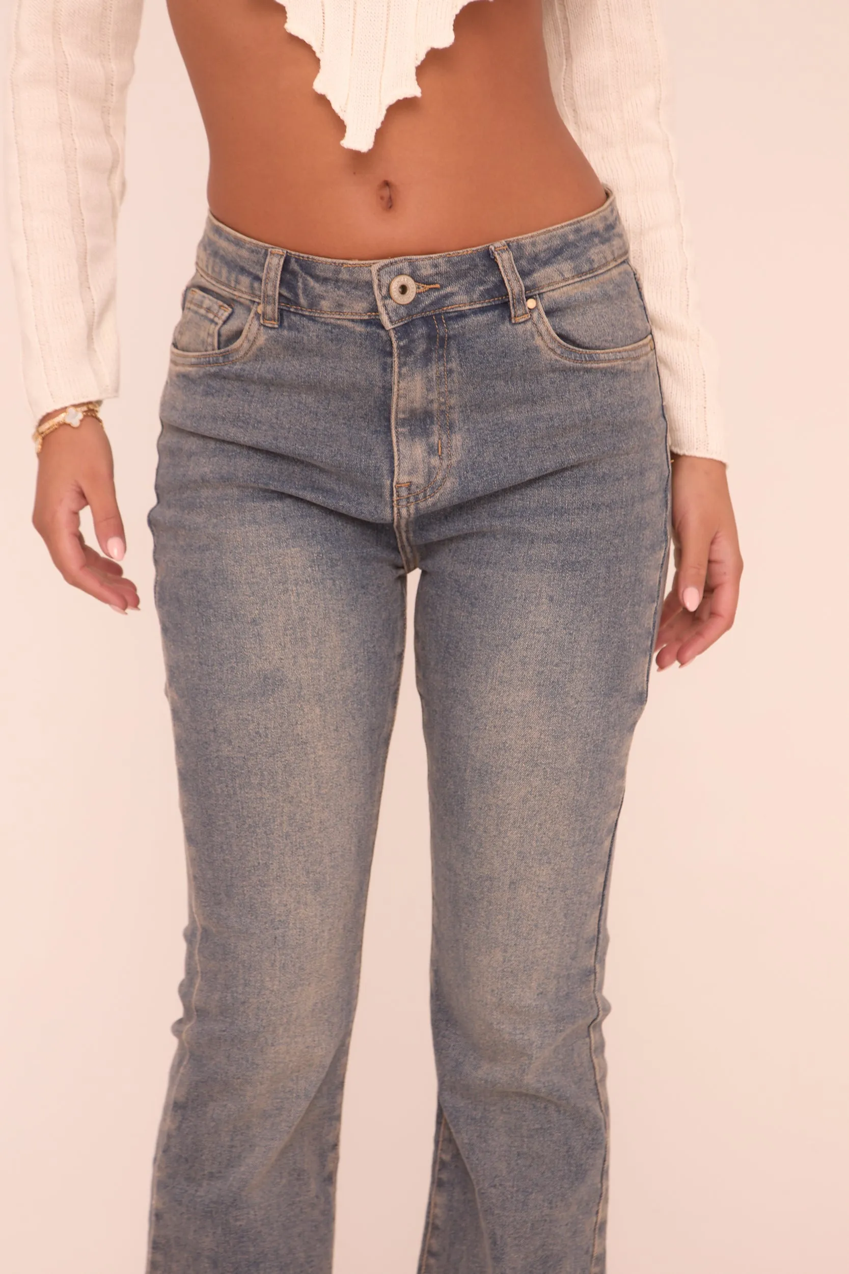 Blue Washed Stretch Kick Flare Denim Jeans - Orla