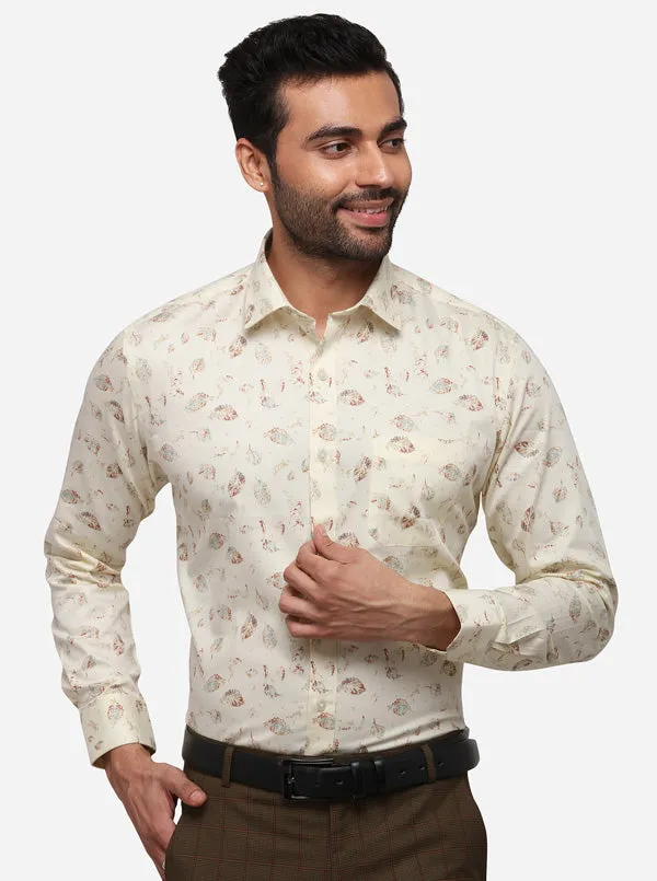 Cream Printed Slim Fit Formal Shirt | Greenfibre