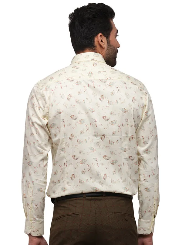 Cream Printed Slim Fit Formal Shirt | Greenfibre