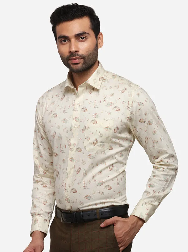 Cream Printed Slim Fit Formal Shirt | Greenfibre