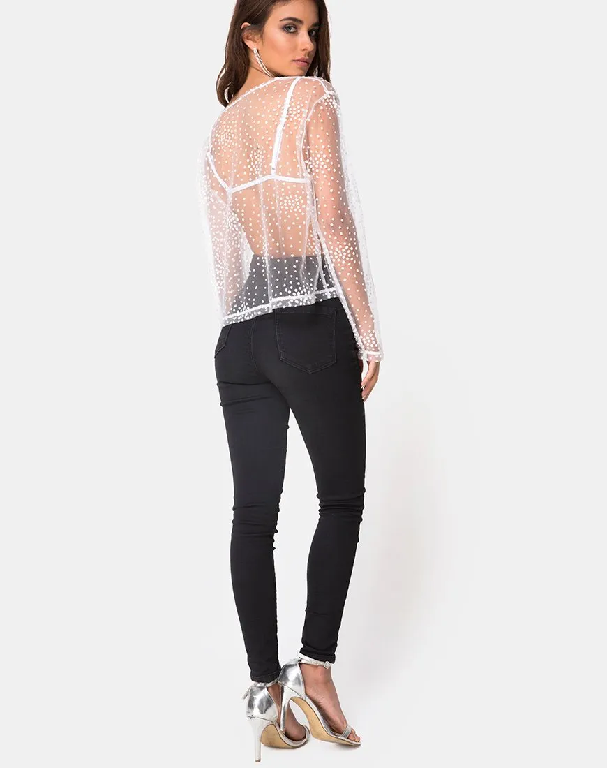 Ether Longsleeve Top in White Glitter on Net White