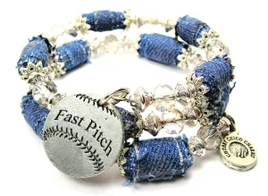 Fast Pitch Blue Jean Beaded Wrap Bracelet