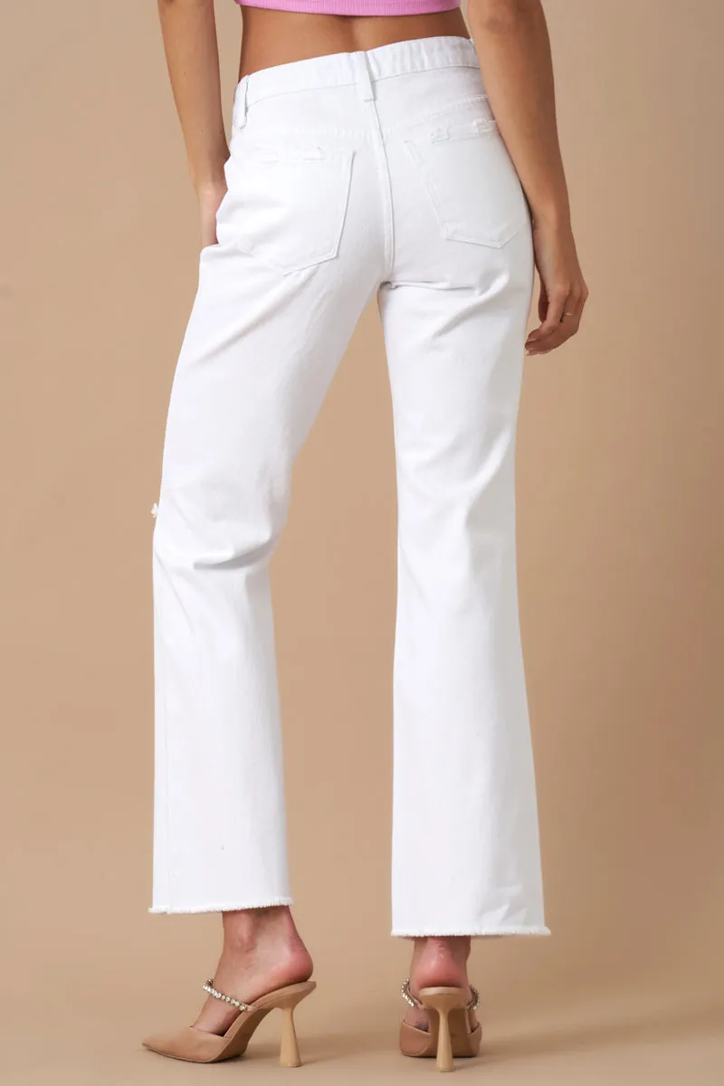 High Rise Slim Straight Relaxed White Denim