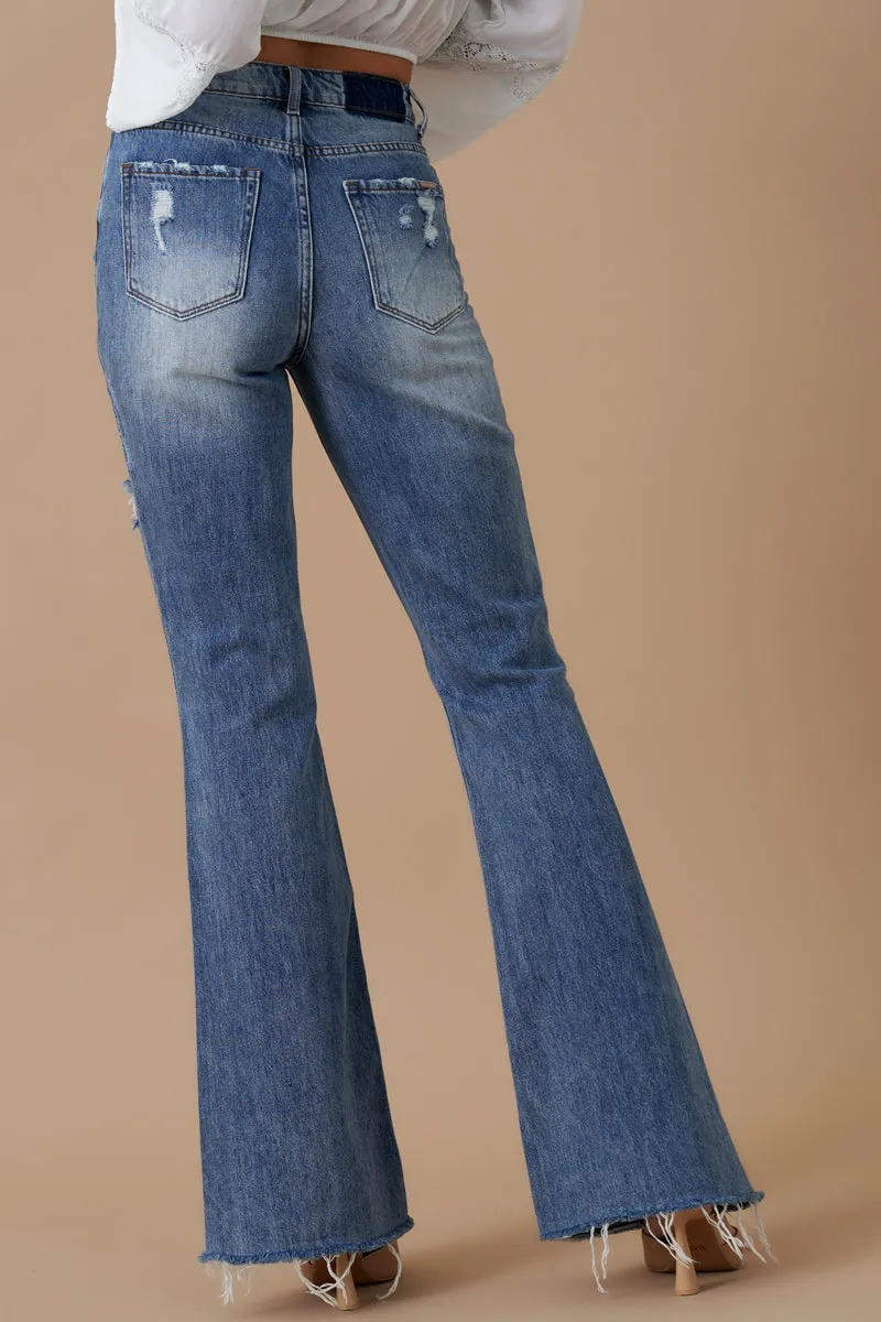 High Rise Slit Flare Jeans