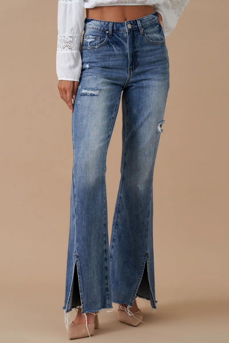 High Rise Slit Flare Jeans