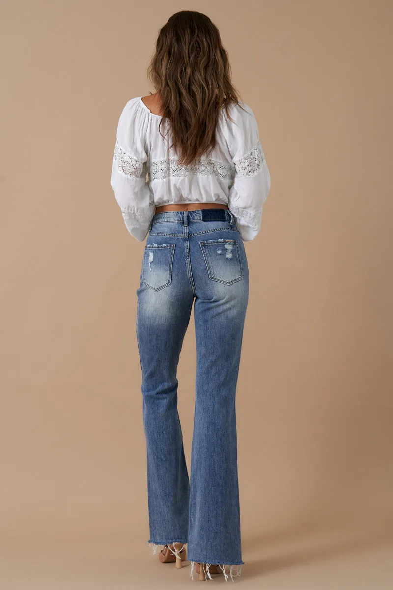 High Rise Slit Flare Jeans