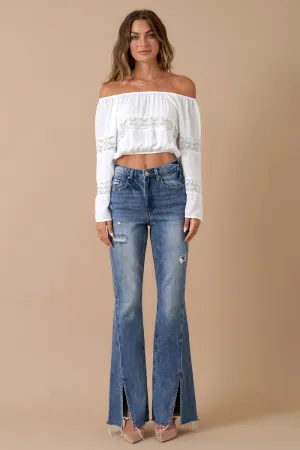 High Rise Slit Flare Jeans