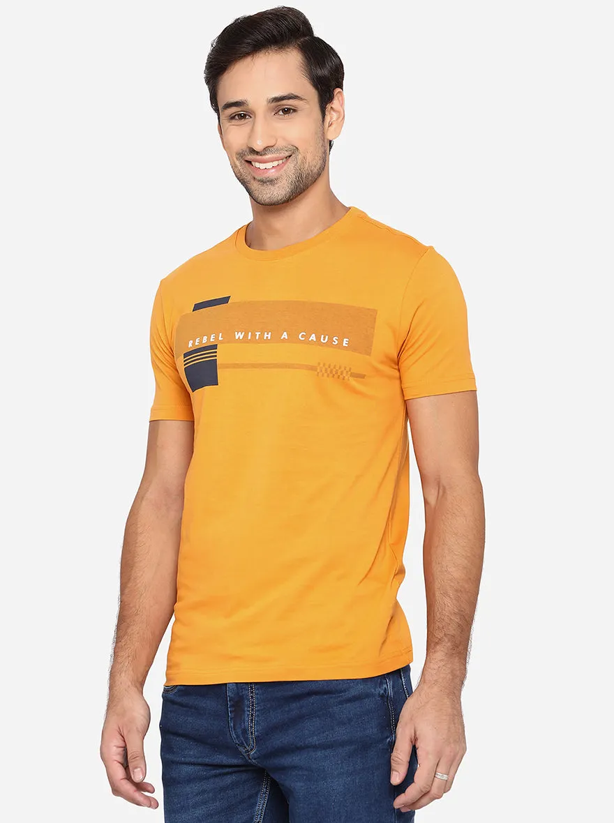 Light Orange Printed Slim Fit T-Shirt | Greenfibre