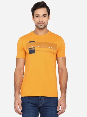 Light Orange Printed Slim Fit T-Shirt | Greenfibre