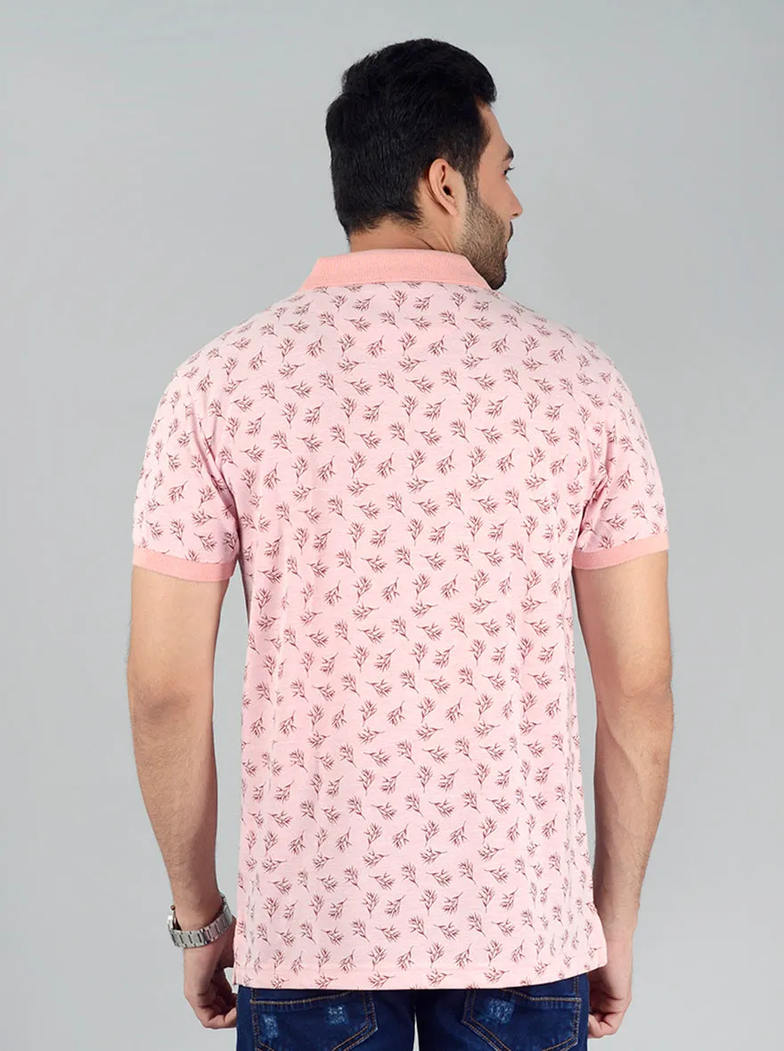 Light Pink Printed Slim Fit Polo T-Shirt | Greenfibre