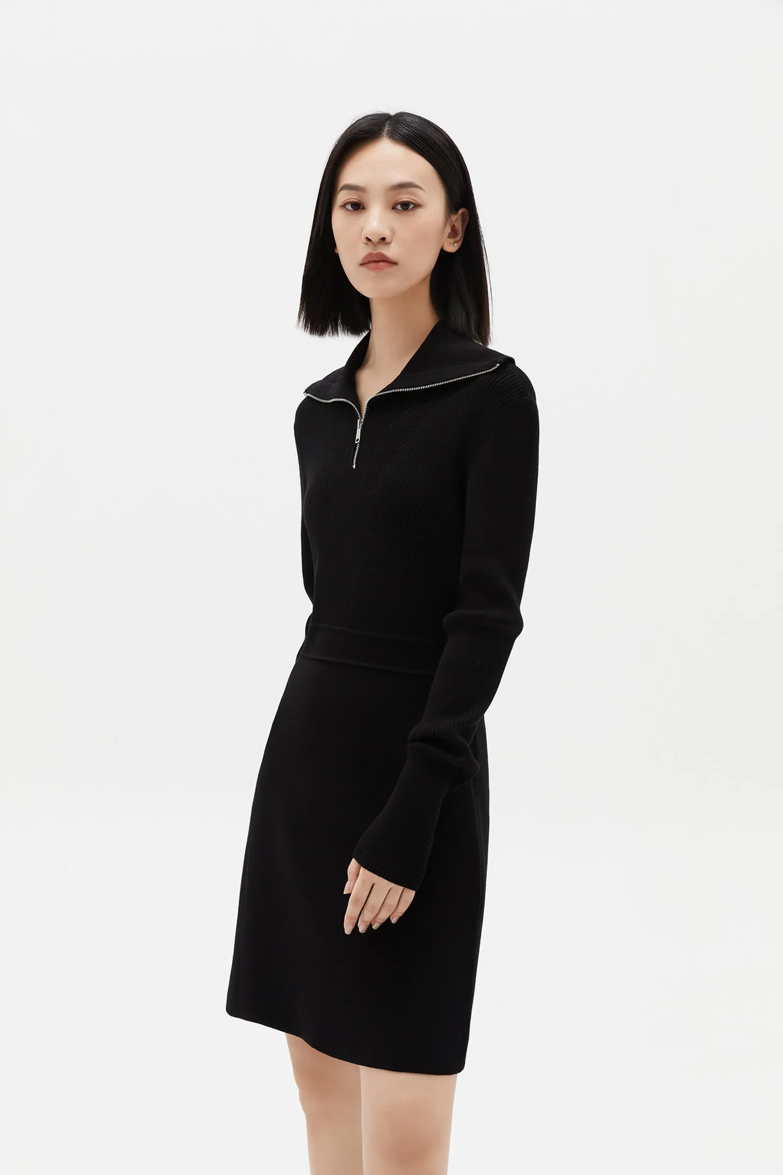 LILY Big Collar Knit Sweater Dress