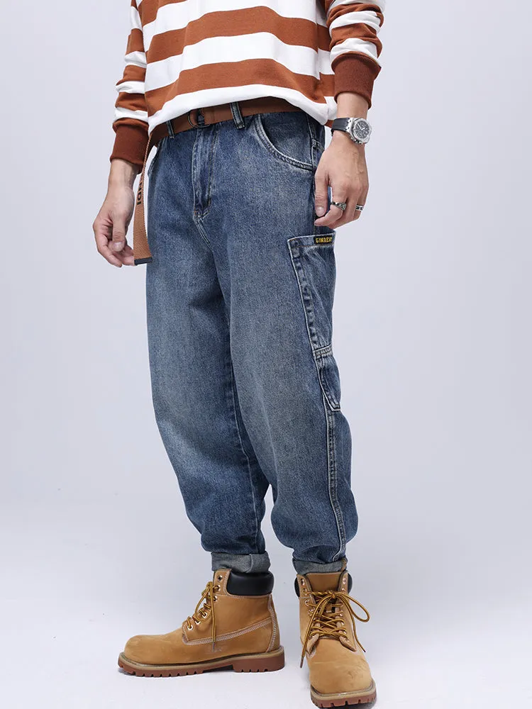 Loose Stretch Straight Jeans With No Belt