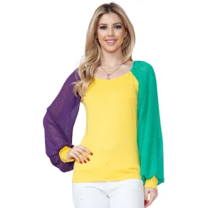 Mardi Gras Gold Top With Long Swiss Dot Sleeves