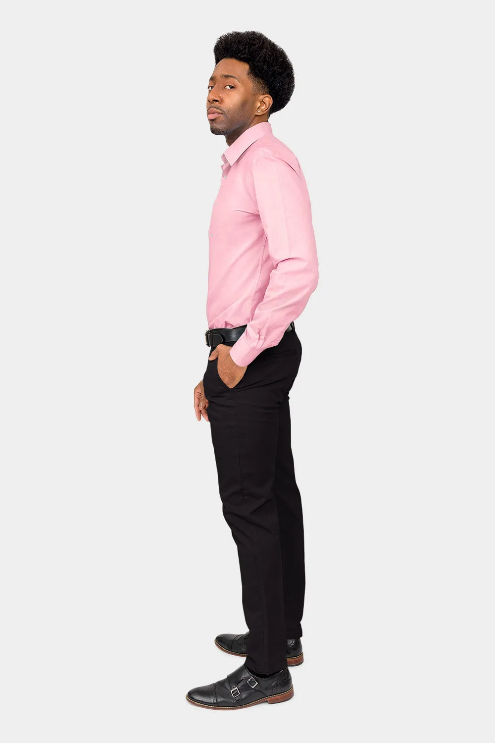 Men's Slim Fit Solid Color Dress Shirt (Pink)