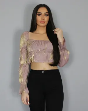 Metallic Frill Detail Crop Top