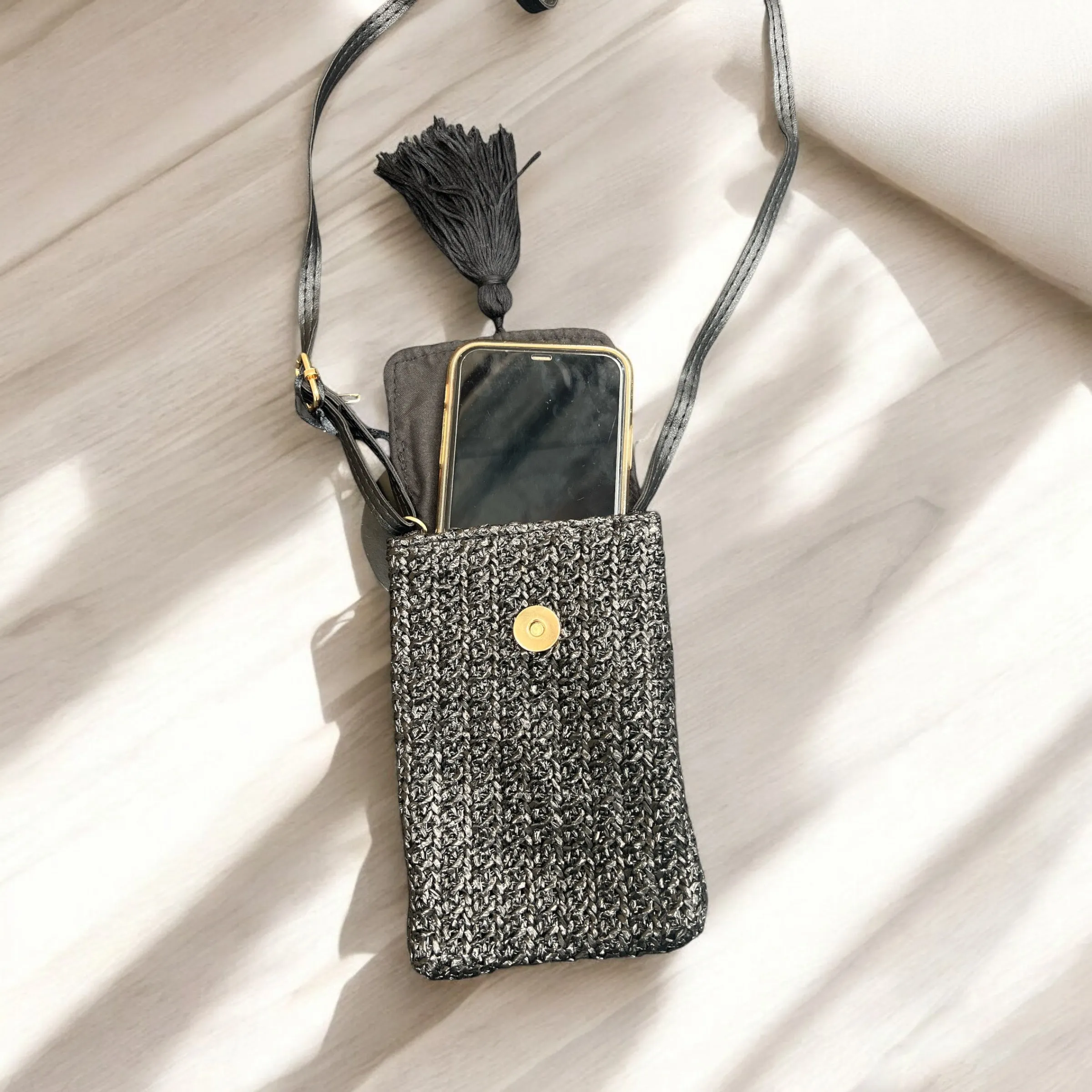 Mini Fringe Phone Bag - Black