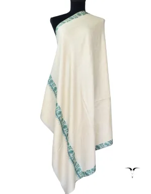 Natural White Pashmina Shawl With Sozni Work 5415