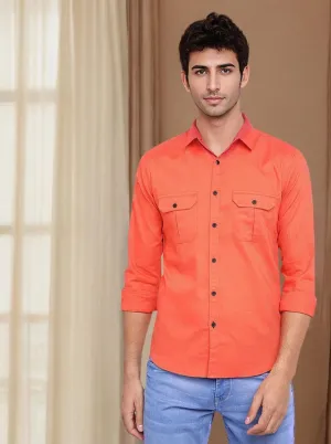 Orange Solid Slim Fit Casual Shirt | Greenfibre