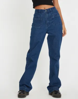 Retro Pocket Flare Jeans in 90's Indigo