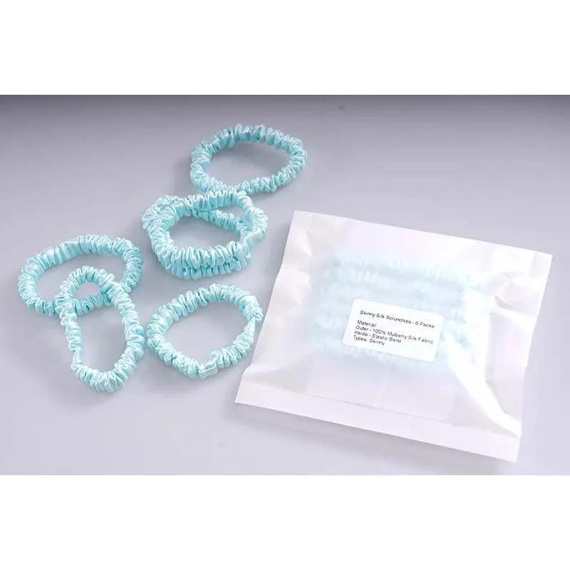 Skinny silk hair ties - Pale Blue - 6 pack - dropshipping