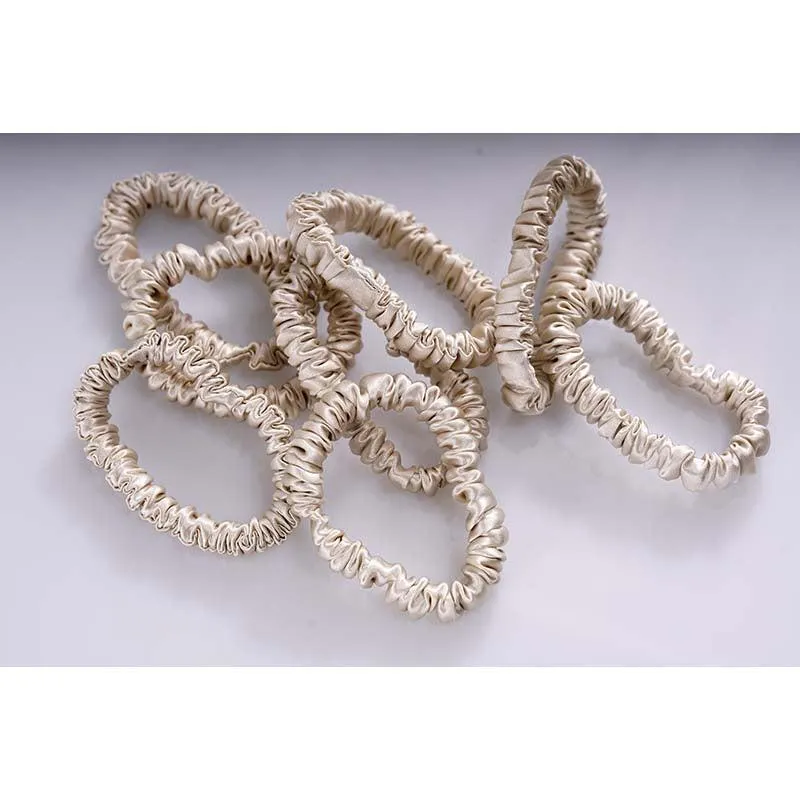 Skinny silk scrunchies - Beige - 10 pack - dropshipping