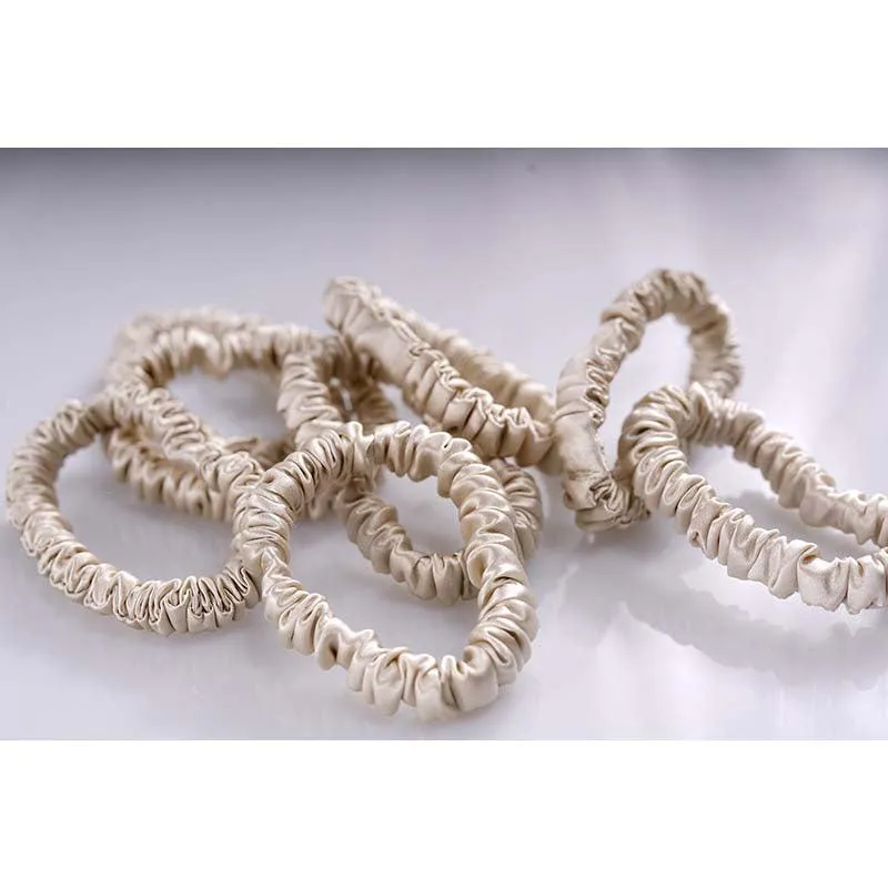 Skinny silk scrunchies - Beige - 10 pack - dropshipping