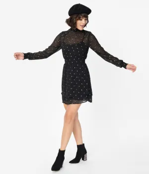 Smak Parlour Black & Silver Diamond Dotted One In A Million Fit & Flare Dress