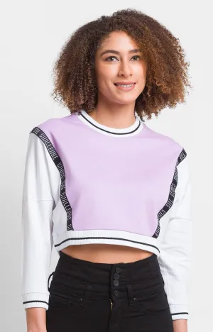 Spykar Lilac Cotton Blend Full Sleeve Round Neck Sweatshirts For Women