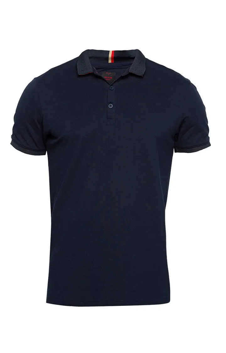 Spykar Men Navy Blue Cotton Slim Fit Half Sleeve Polo T-Shirt