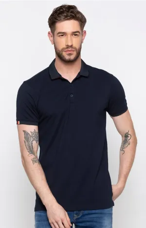 Spykar Men Navy Blue Cotton Slim Fit Half Sleeve Polo T-Shirt