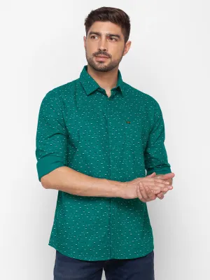 Spykar Sporty Green Cotton Full Sleeve Printed Shirt For Men