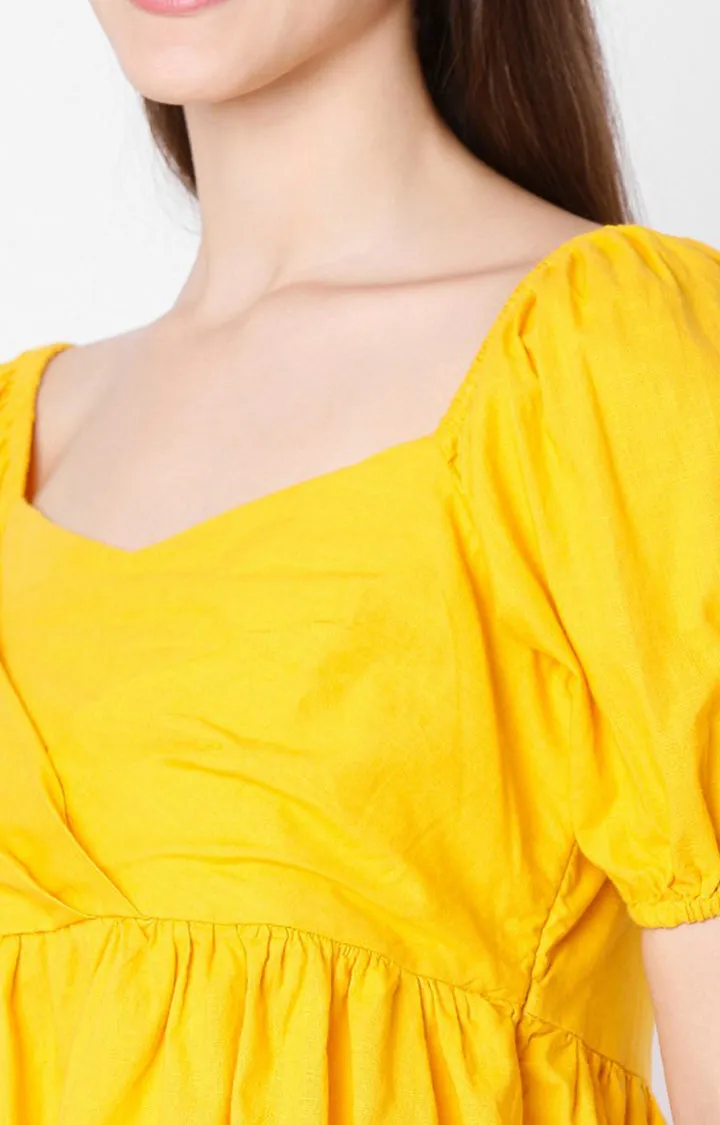 Spykar Yellow Cotton Women Top