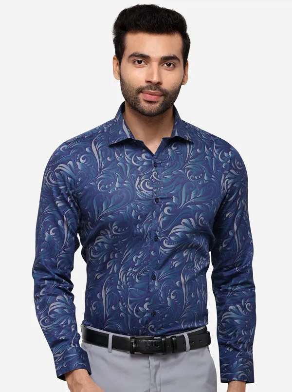 Violet Blue Printed Slim Fit Party Wear Shirt | Wyre