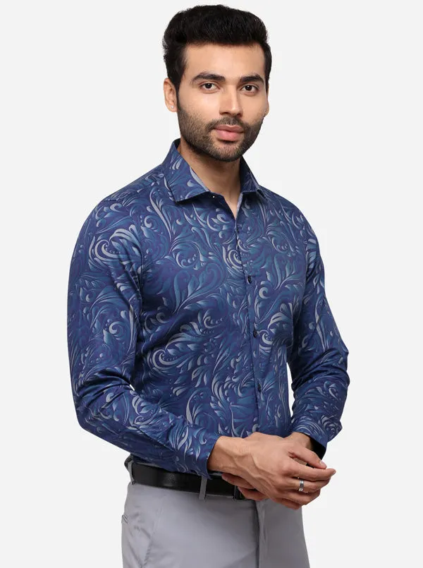 Violet Blue Printed Slim Fit Party Wear Shirt | Wyre