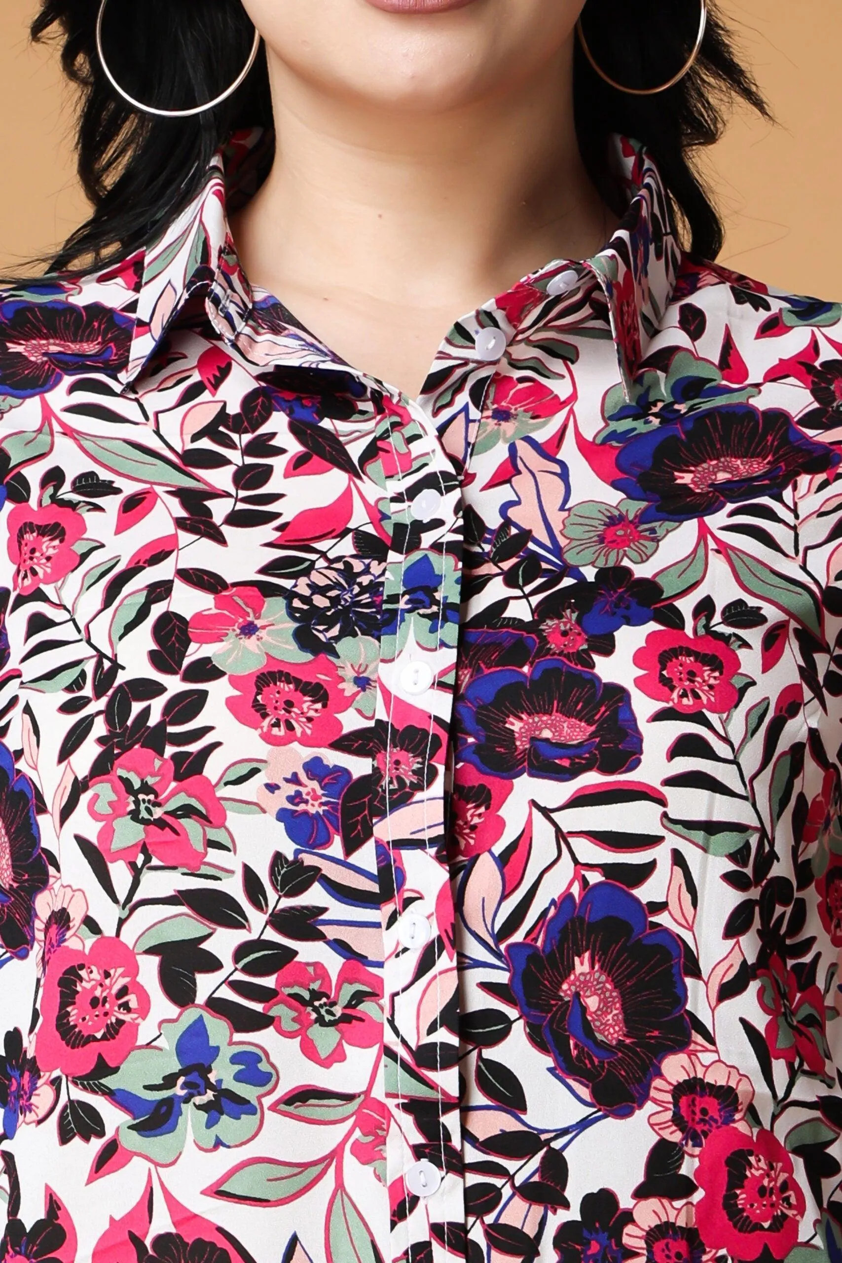 White & Pink Floral Printed Shirt