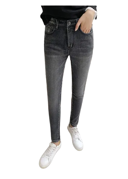 Women Casual Stretchy Warm High Waist Fleece Lined Skinny Slim Fit Denim Jeans