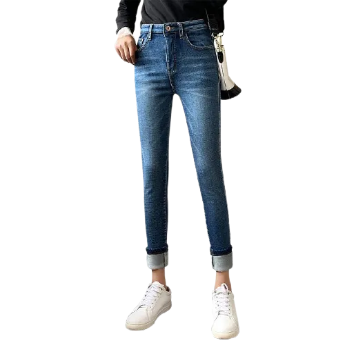 Women Casual Stretchy Warm High Waist Fleece Lined Skinny Slim Fit Denim Jeans